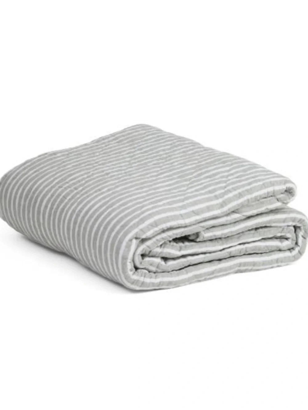 Tahari Home Striped Linen-Cotton Quilt in Sage and White